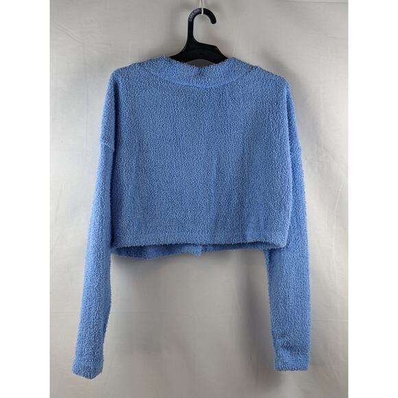 Cozy Cropped Cardigan Wild Fable Azure XS Blue Fuzzy VNeck Button Up Lightweight - Picture 5 of 9